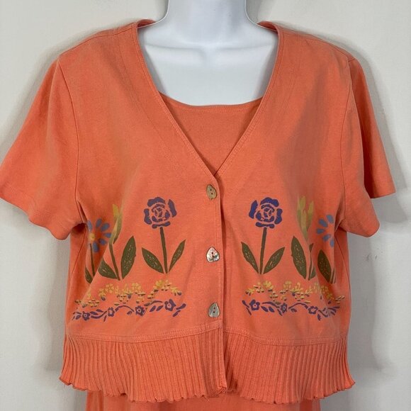 WEARABLE ART Womens Dress MAXI BEACHY 2 PC Jacket Sleeveless Vintage L Orange - Picture 3 of 14